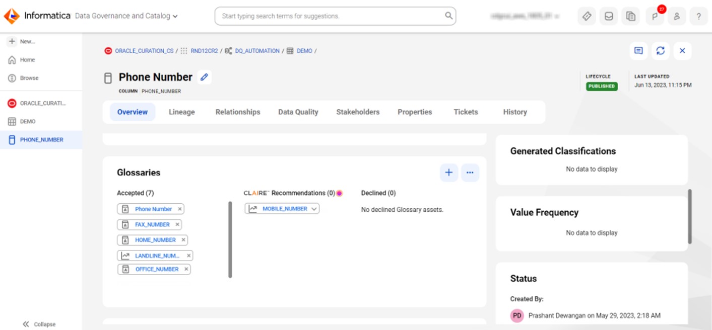 Figure 5: AI associating business context with technical terms in glossary.