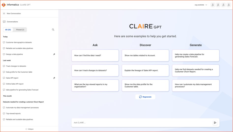 Figure 8: The Informatica CLAIRE GPT interface.