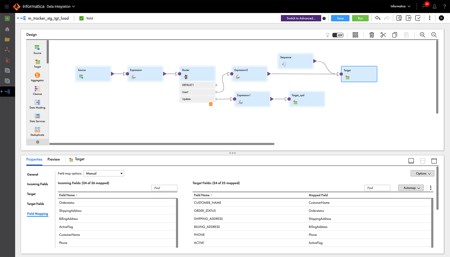 Fig. 1: Informatica IDMC makes it easy to design data mapping such as in this example where order status fields are mapped.